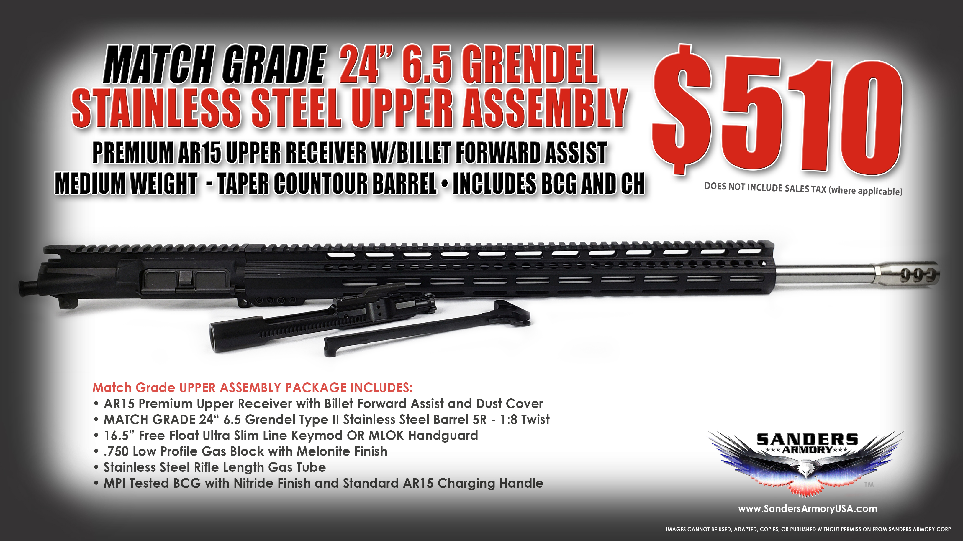 24 MATCH GRADE Stainless Steel 6 5 Grendel Type 2 Upper.