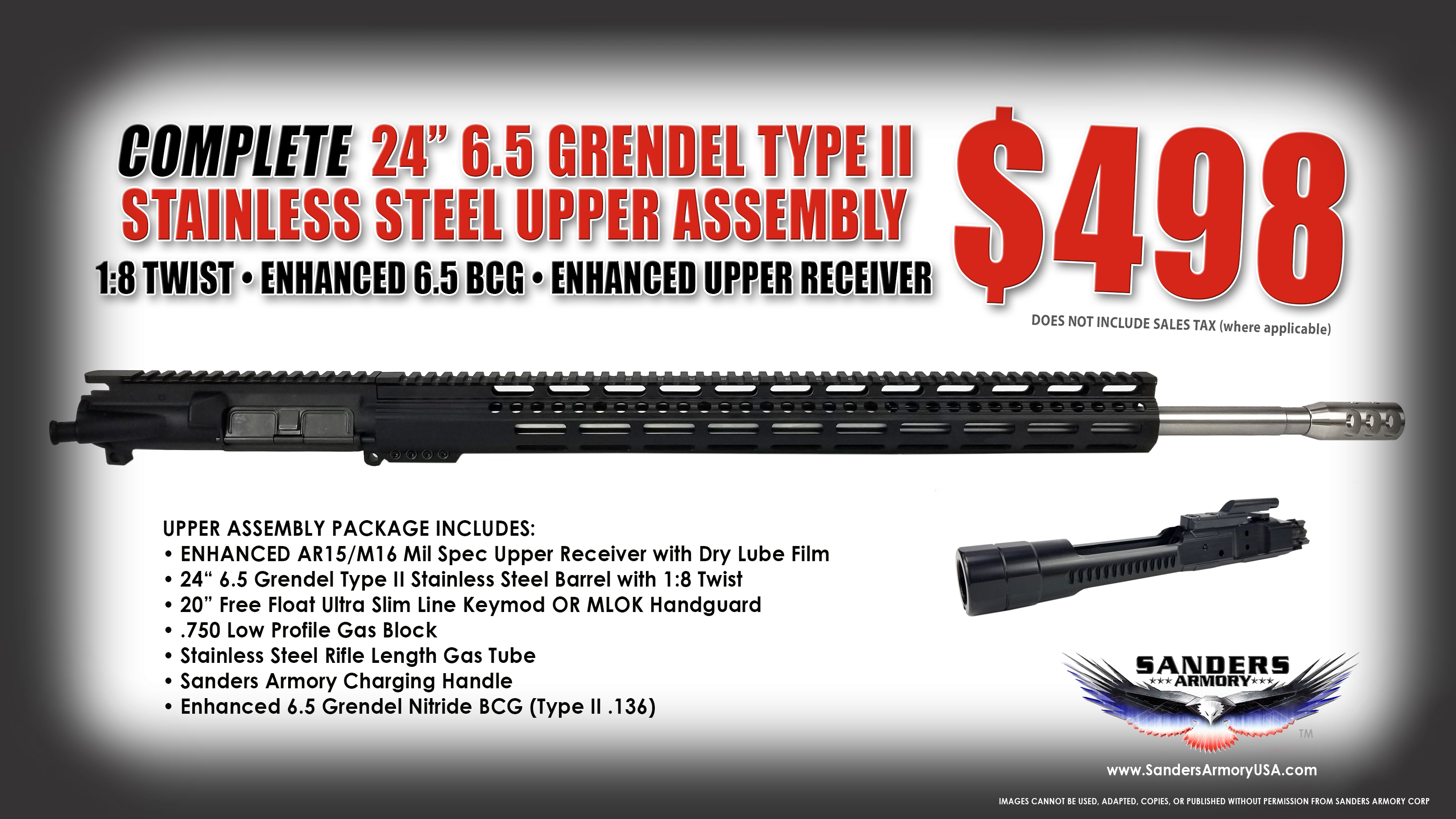 24" Parkerized HBAR 6.5 Grendel Type 2 Upper Assembly with BCG