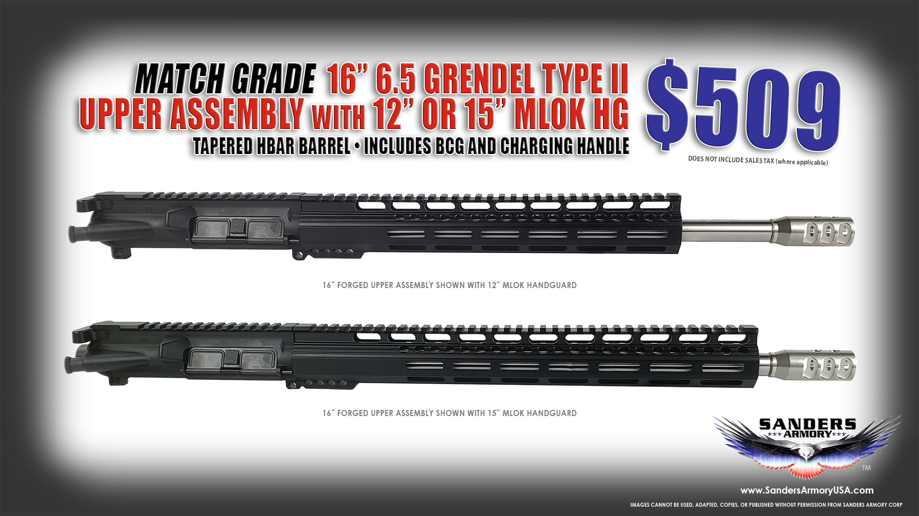 Sanders Armory 16 65 Grendel TFC Forged Upper Assembly