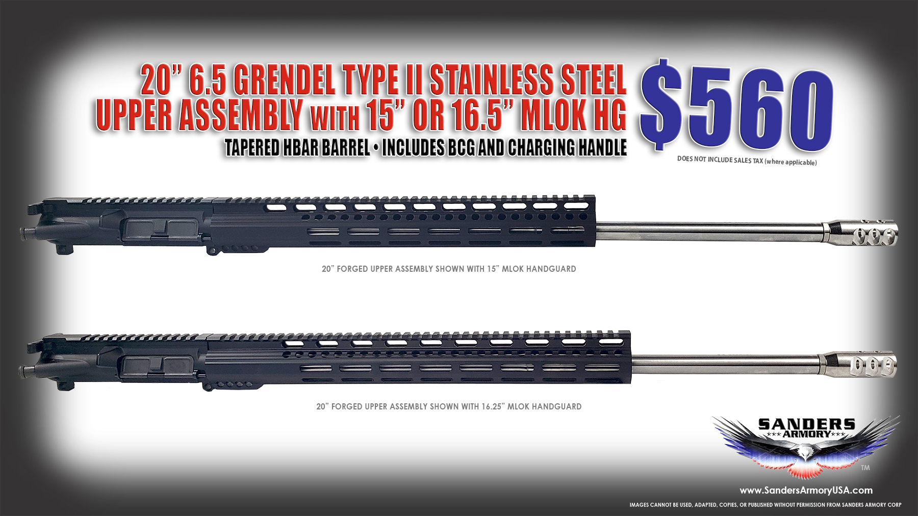 Sanders Armory 20 65 Grendel SS TFC Forged Upper Assembly