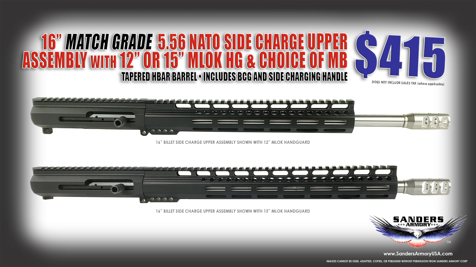 Sanders Armory 16 Match Grade 556 NATO-TFC-SIDE CHARGE Upper Assembly