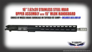 Sanders Armory 16 762x39 Stainless Steel HBAR Upper Assembly with 15 MLOK handguard BCG and Charging Handle. Shipped fully assembled