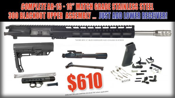 Sanders Armory Complete 16" 300 Blackout Upper Assembly Match Grade