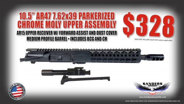 Sanders Armory AR47 10.5" 7.62x39 Parkerized Chrome Moly Upper Assembly