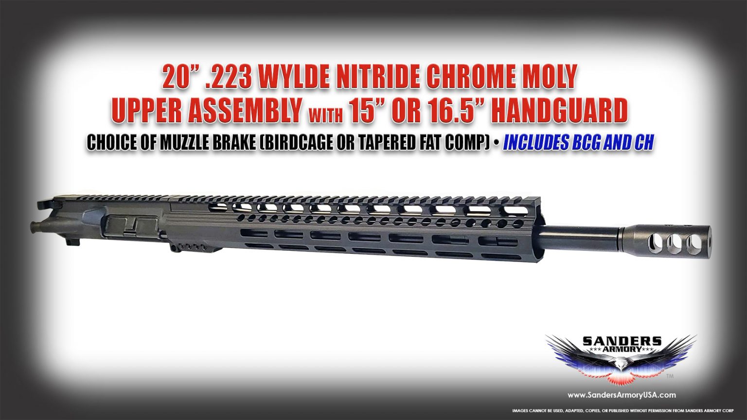 Sanders Armory 20" .223 Wylde Nitride 4150 Chrome Moly Upper Assembly