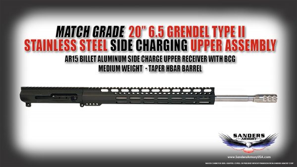 Sanders Armory MATCH GRADE 20" 6.5 Grendel Type II Stainless Steel Side Charging Upper Assembly