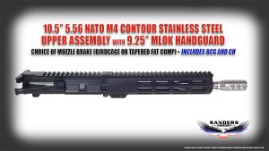 Sanders Armory 10.5" 5.56 NATO Stainless Steel M4 Contour Upper Assembly with MLOK Handguard BG and Charging Handle