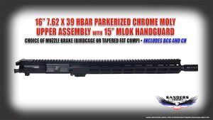 Sanders Armory 7.62x39 HBAR Parkerized Chrome Moly Upper Assembly with 15 MLOK handguard BCG and Charging handle shipped fully assembled